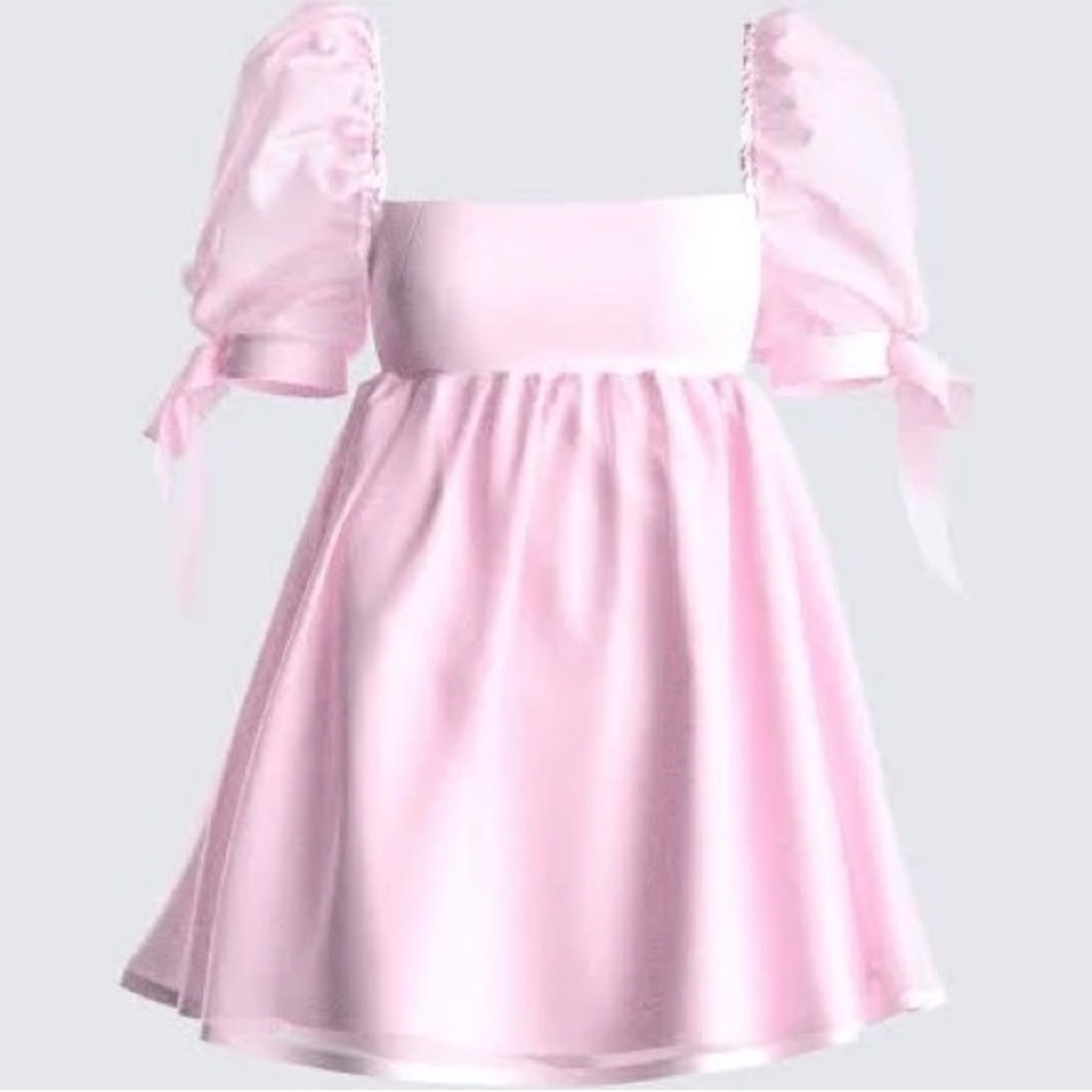Elegant Pink Puff Sleeve Dress
